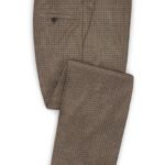 Классические коричневые брюки в мелкую синюю клетку из шерсти – Reda
