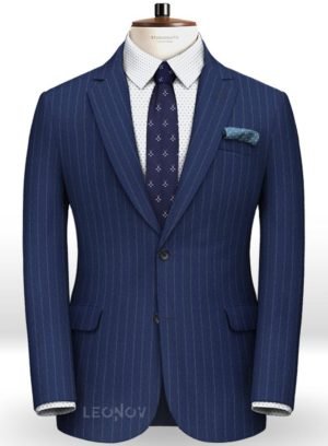 Фланелевый пиджак королевский синий в полоску из чистой шерсти – Reda