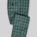 Зеленые брюки в синюю клетку из шерсти – Scabal