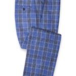 Клетчатые синие брюки из льна – Solbiati