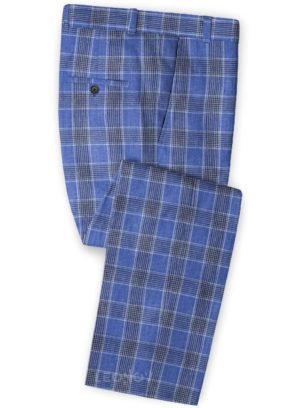 Клетчатые синие брюки из льна – Solbiati