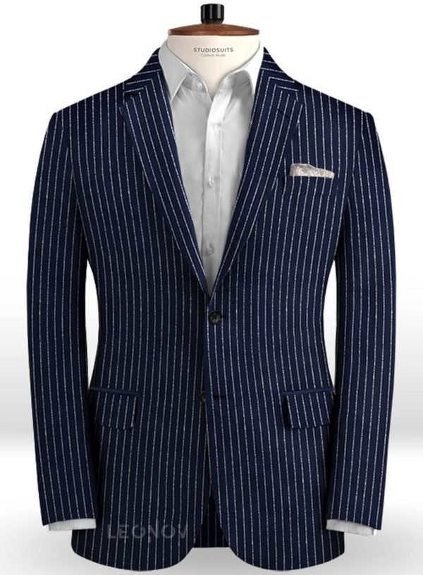 Пиджак темно-синий в контрастную полоску из льна – Solbiati