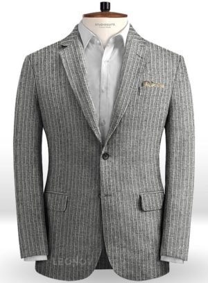 Пиджак в тонкую полоску серый из льна – Solbiati