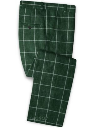 Зеленые брюки в крупную клетку из льна – Solbiati