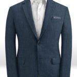 Офисный пиджак глубокого синего цвета из шелка, шерсти и льна – Solbiati