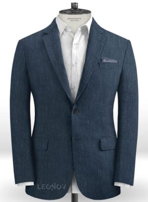 Офисный пиджак глубокого синего цвета из шелка, шерсти и льна – Solbiati
