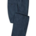 Офисные брюки глубокого синего цвета из шелка, шерсти и льна – Solbiati