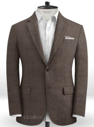 Коричневый офисный пиджак из шелка, шерсти и льна – Solbiati