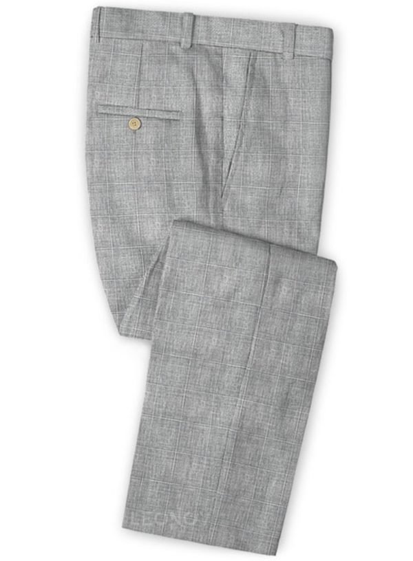 Серые брюки в клетку из шерсти, льна и шелка – Solbiati
