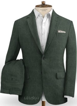 Классический зеленый костюм из шелка, шерсти и льна