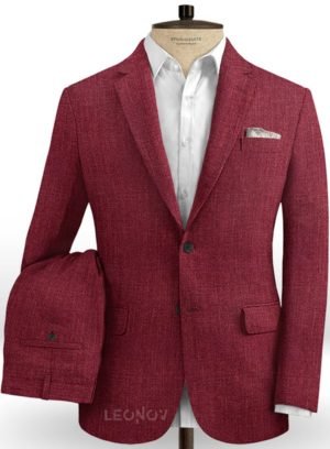 Ярко-бордовый костюм из шелка, шерсти и льна