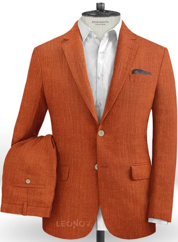 Оранжевый мужской костюм из шелка, шерсти и льна