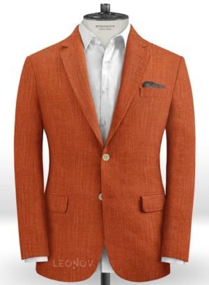 Оранжевый мужской пиджак из шелка, шерсти и льна – Solbiati