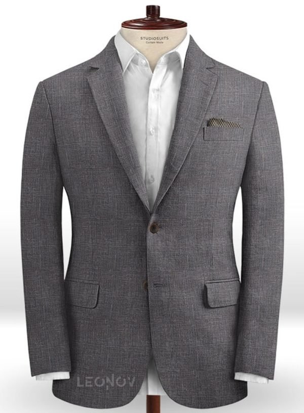 Серый деловой пиджак из шерсти, льна и шелка – Solbiati