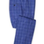 Ярко-синие брюки в клетку из шерсти, льна и шелка – Solbiati