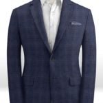 Деловой пиджак глубокого синего цвета из шелка, шерсти и льна – Solbiati