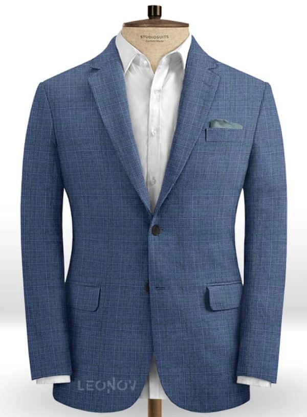 Деловой пиджак стального синего цвета из шелка, шерсти и льна – Solbiati