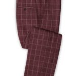 Бордовые брюки в клетку из шерсти, льна и шелка – Solbiati