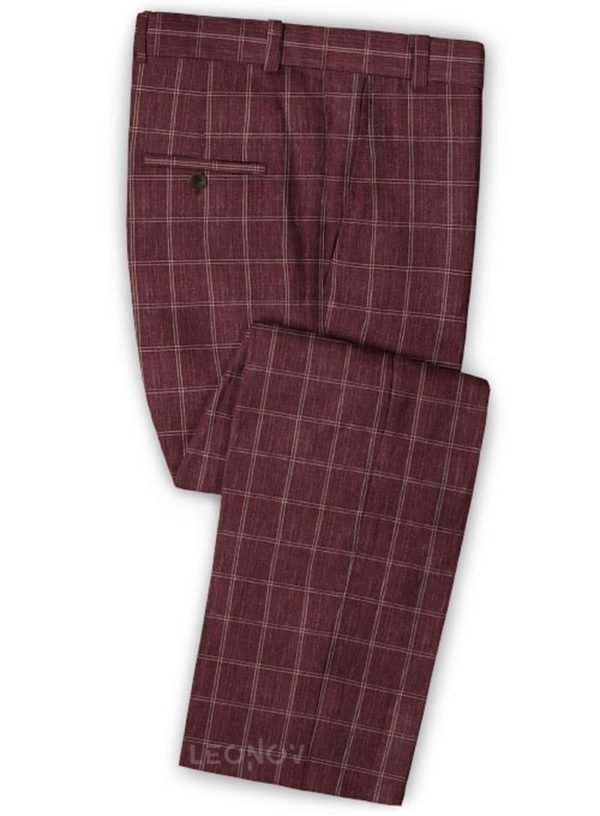 Бордовые брюки в клетку из шерсти, льна и шелка – Solbiati