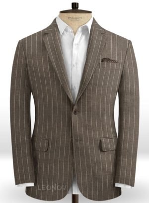 Коричневый пиджак в тонкую полоску из шерсти, льна и шелка – Solbiati