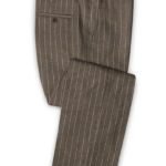 Коричневые брюки в тонкую полоску из шерсти, льна и шелка – Solbiati