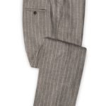 Бежевыe брюки в меловую полоску из шелка, шерсти и льна – Solbiati