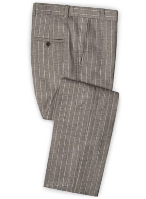 Бежевыe брюки в меловую полоску из шелка, шерсти и льна – Solbiati