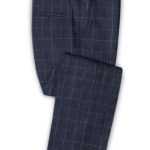 Темно-синие деловые брюки в клетку из шелка, шерсти и льна – Solbiati