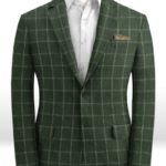 Зеленый пиджак в тонкую клетку из шерсти, льна и шелка – Solbiati