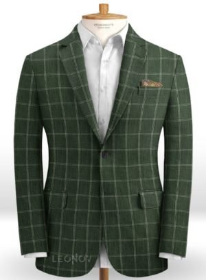 Зеленый пиджак в тонкую клетку из шерсти, льна и шелка – Solbiati