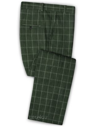 Зеленые брюки в тонкую клетку из шерсти, льна и шелка – Solbiati