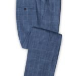 Светло-синие деловые брюки в клетку из шелка, шерсти и льна – Solbiati