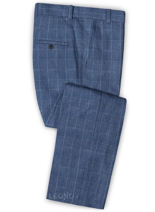 Светло-синие деловые брюки в клетку из шелка, шерсти и льна – Solbiati