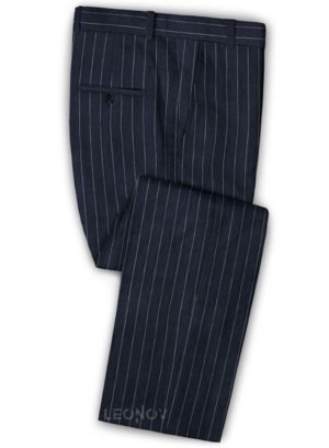 Тёмно-синие брюки в полоску из шерсти, льна и шелка – Solbiati