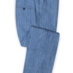 Голубые брюки в меловую полоску из шерсти, льна и шелка – Solbiati