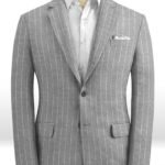 Серый пиджак в меловую полоску из шелка, шерсти и льна – Solbiati