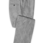 Серые брюки в меловую полоску из шелка, шерсти и льна – Solbiati