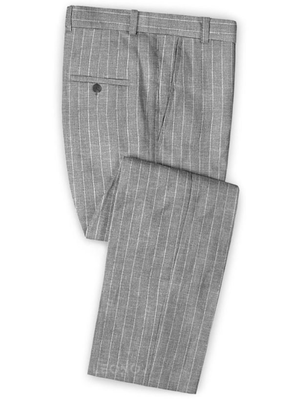 Серые брюки в меловую полоску из шелка, шерсти и льна – Solbiati