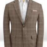 Светло-коричневый деловой пиджак в клетку из шелка, шерсти и льна – Solbiati