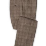Светло-коричневые деловые брюки в клетку из шелка, шерсти и льна – Solbiati